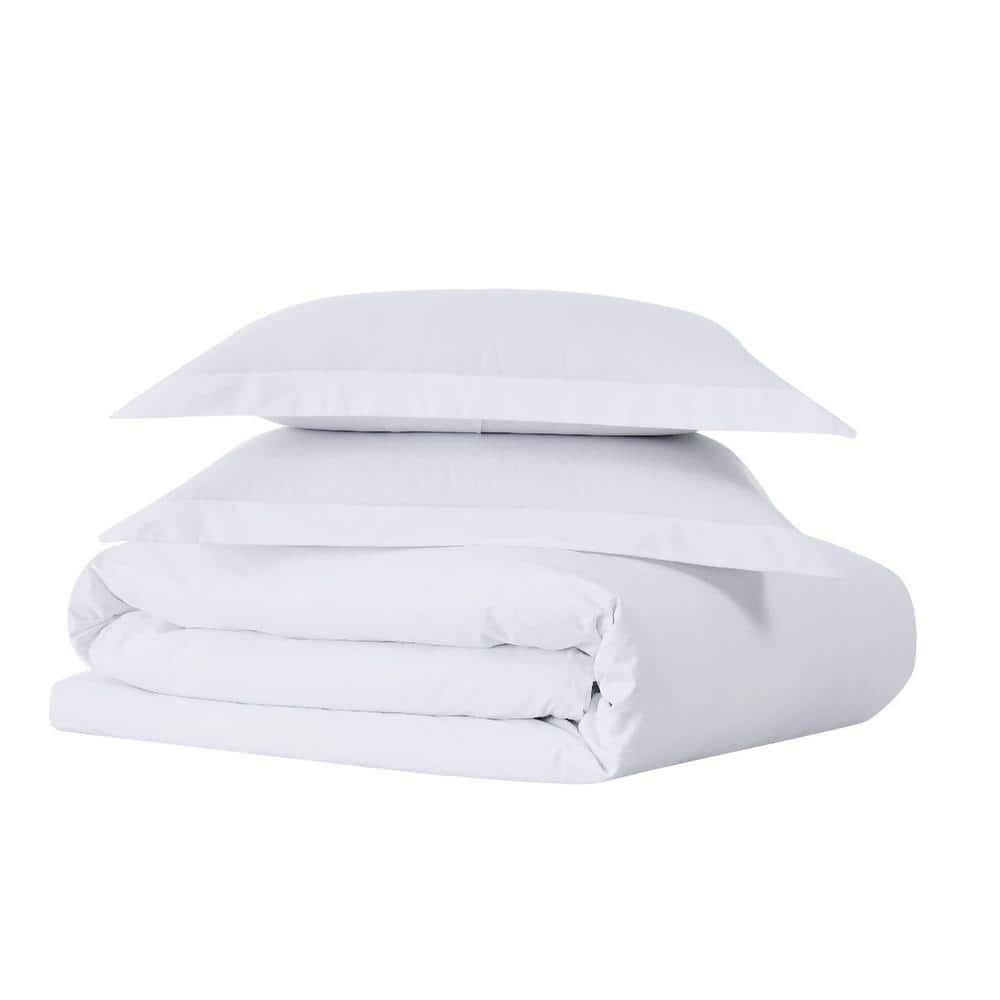 White Cotton Percale Full/Queen Duvet Cover Set