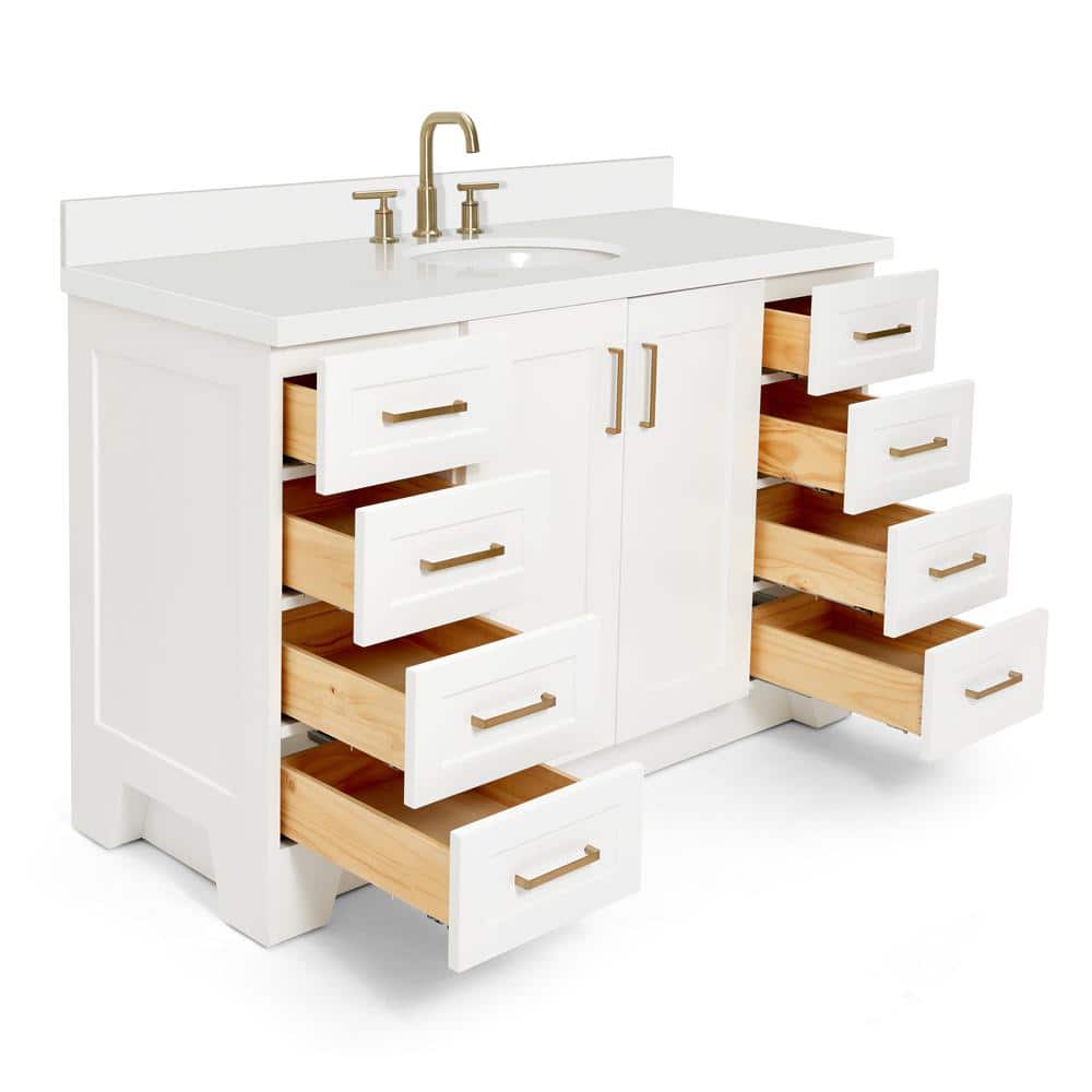 Taylor 55" White Quartz Single Sink Vanity with Brass Hardware