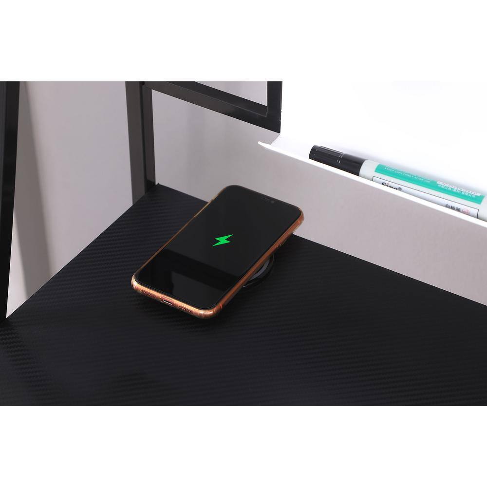 Black Wood Desk with Hutch, USB Ports, and Power Outlet