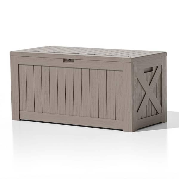 Patiowell 120 Gal. Heavy-Duty Outdoor Storage Plastic Resin Deck Box Large Patio Storage Container in Light Brown