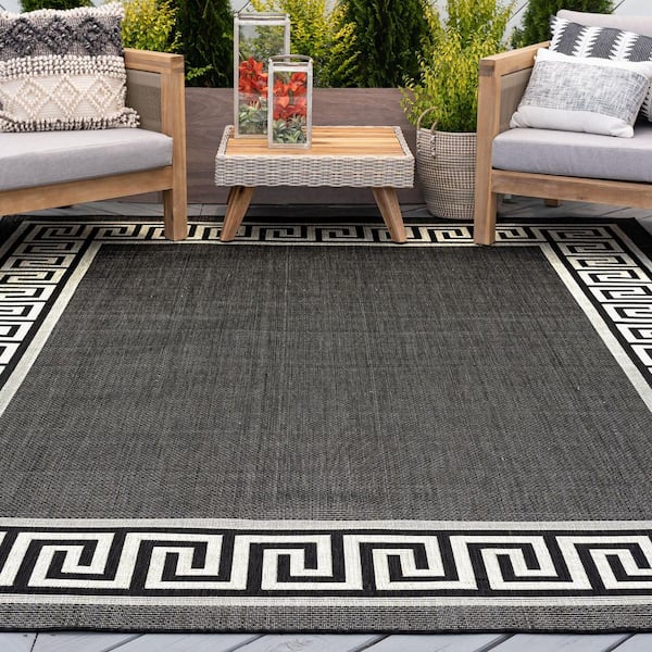 Eco Greek Key Black 4 ft. X 6 ft. Indoor/Outdoor Area Rug