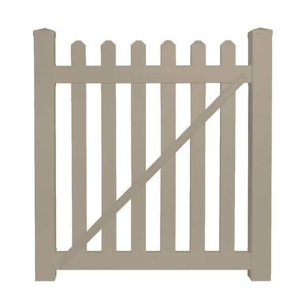 Weatherables Chelsea 5 ft. W x 5 ft. H Khaki Vinyl Picket Fence Gate Kit Includes Gate Hardware