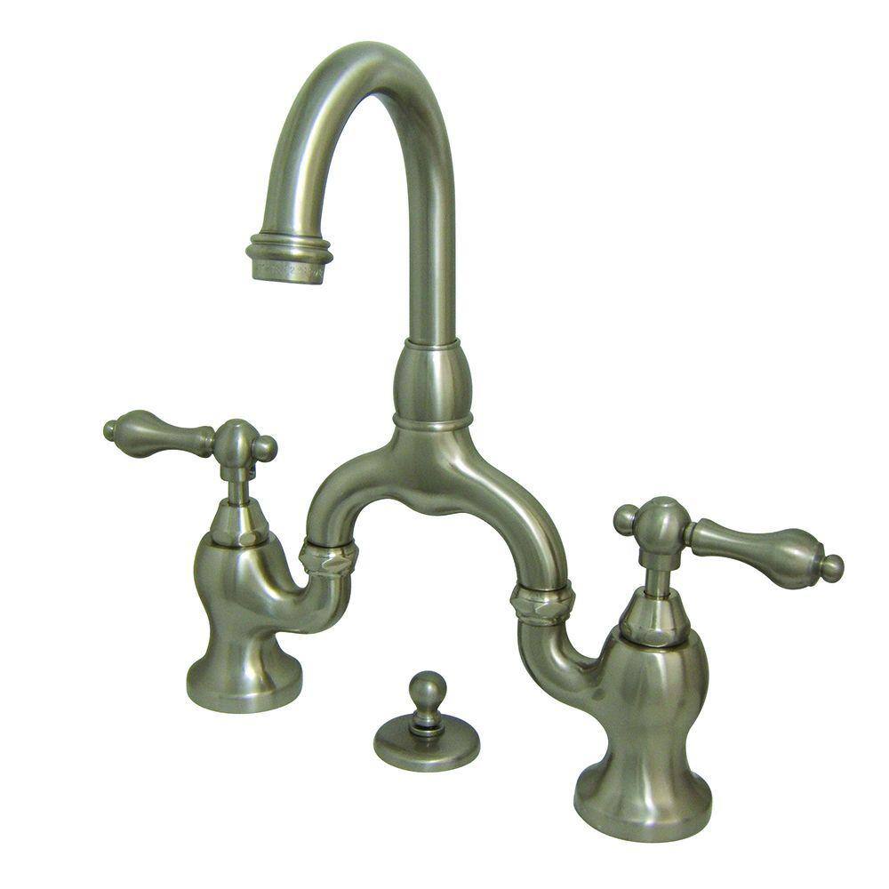 Kingston Brass 8 In Widespread 2 Handle High Arc Bridge Bathroom Faucet In Brushed Nickel Hks7998al The Home Depot
