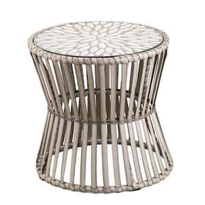 Merengo Wicker Outdoor Side Table in Natural and Gray