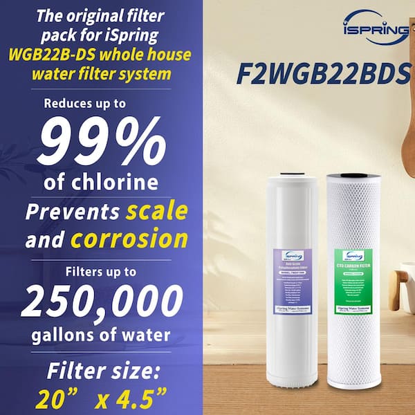 4.5 in. x 20 in. 2-Stage Whole House Water Filter Replacement Set, Reduce Chlorine, Scale, Corrosion, Fits WGB22B-DS