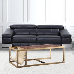 51 in. Black Rectangle Leather Coffee Table with Storage