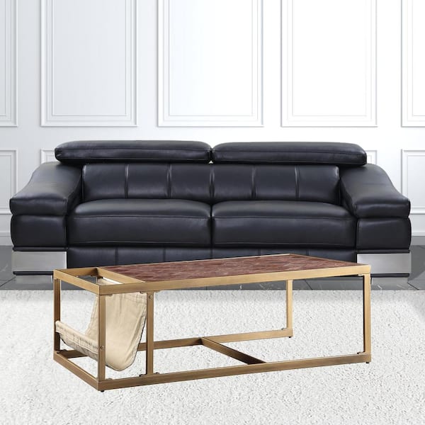 HomeRoots 51 in. Black Rectangle Leather Coffee Table with Storage