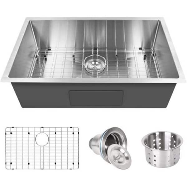 Unbranded Silver 16 Gauge Stainless Steel 32.70 in. L Single Bowl Corner Undermount Workstation Kitchen Sink with Faucet