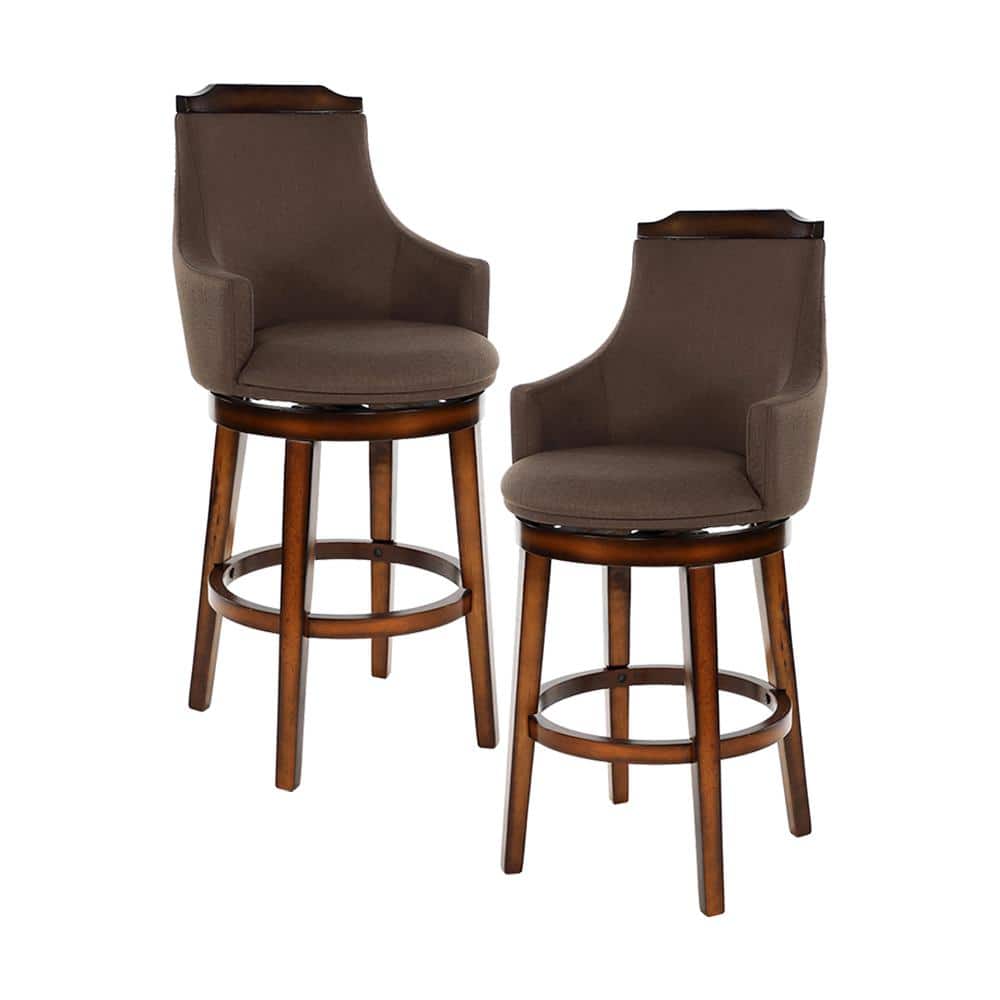 Toulon 28 in. Burnished Oak Finish Wood Swivel Pub Height Chair with Chocol