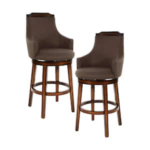 Toulon 28 in. Burnished Oak Finish Wood Swivel Pub Height Chair with Chocolate Fabric Seat (Set of 2)