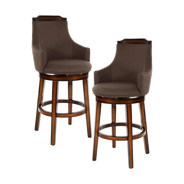 Lazzara Toulon 28 in. Burnished Oak Finish Wood Swivel Pub Height Chair with Chocolate Fabric Seat (Set of 2)