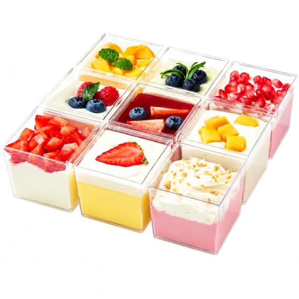5 fl. oz. Clear Square Plastic Dessert Cups with Lids and Spoons Set of 50 Dessert Sets 2.8 x 2.8 x 3
