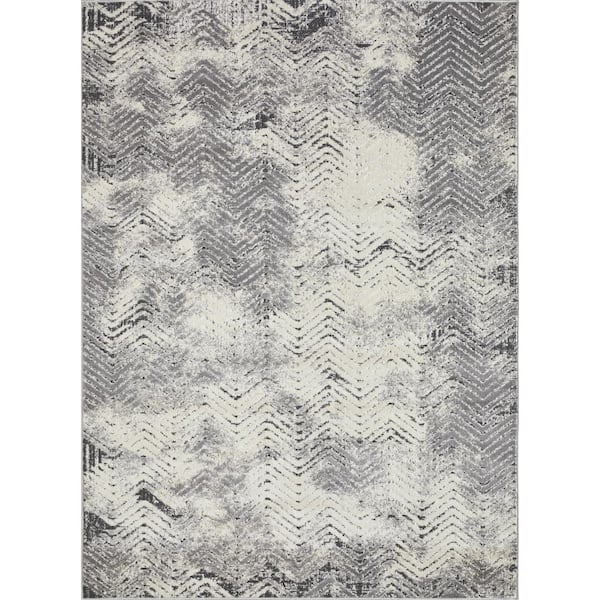 LOOMAKNOTI Aysal Armelar Cream/Gray 9 ft. 10 in. x 12 ft. 10 in. Geometric Polypropylene Indoor Area Rug