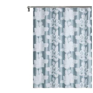 Floral Park 3D Floral Textured Weaved Lurex Floral Designed Fabric Shower Curtain 70"W x 72"L in Blue