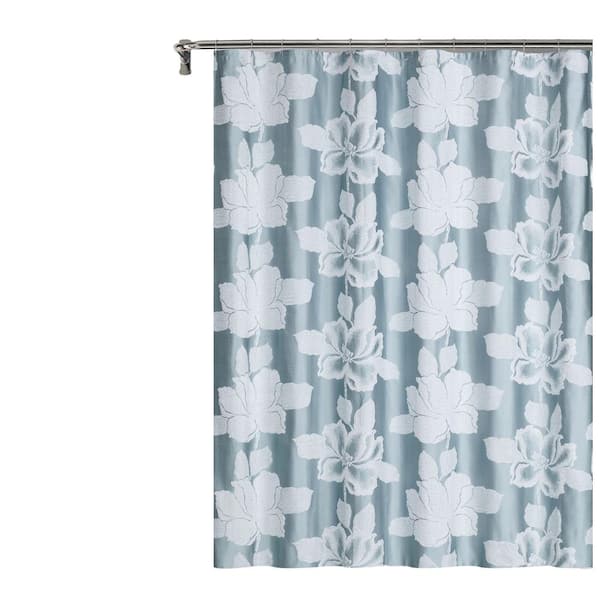 Dainty Home Floral Park 3D Floral Textured Weaved Lurex Floral Designed Fabric Shower Curtain 70"W x 72"L in Blue