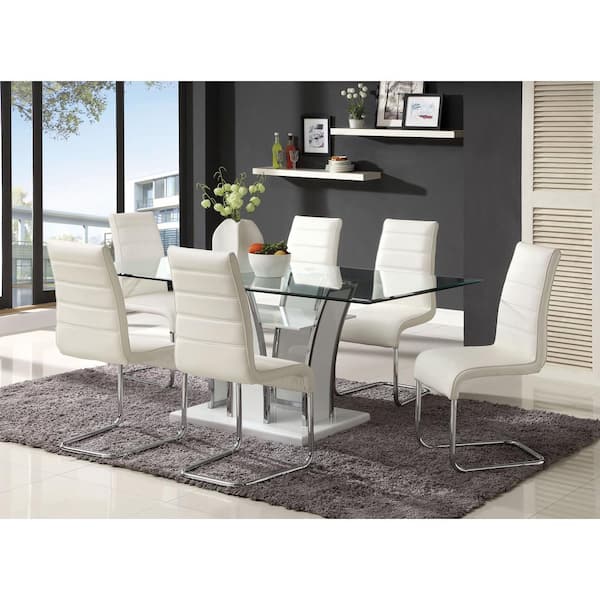 Chrome Glass Dining Table Seats, Glass Top Dining Table Set For 6