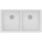Quartz Classic White Quartz 33 in. Equal Double Bowl Undermount Kitchen Sink