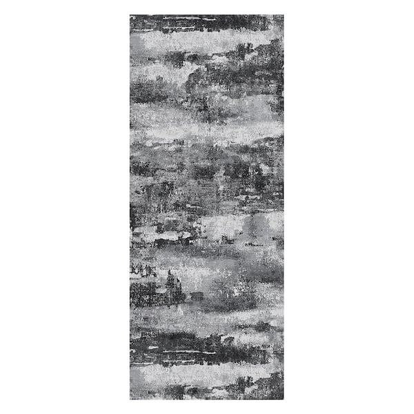 Zephyr Machine Washable Dark Drey 2 ft. x 5 ft. Modern Abstract Indoor Area Rug