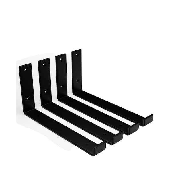 11.25 x 6 x 1.5 in. Shelf Brackets Heavy Duty Powder Coated Steel for Floating Shelf Wall Mount Black 6-Pack