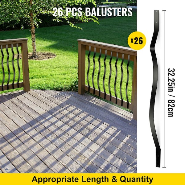 VEVOR 32.25 in. x 1 in. Deck Balusters Staircase Baluster Aluminum Alloy Staircase Baluster Wave Arc Baluster (61-Pack)