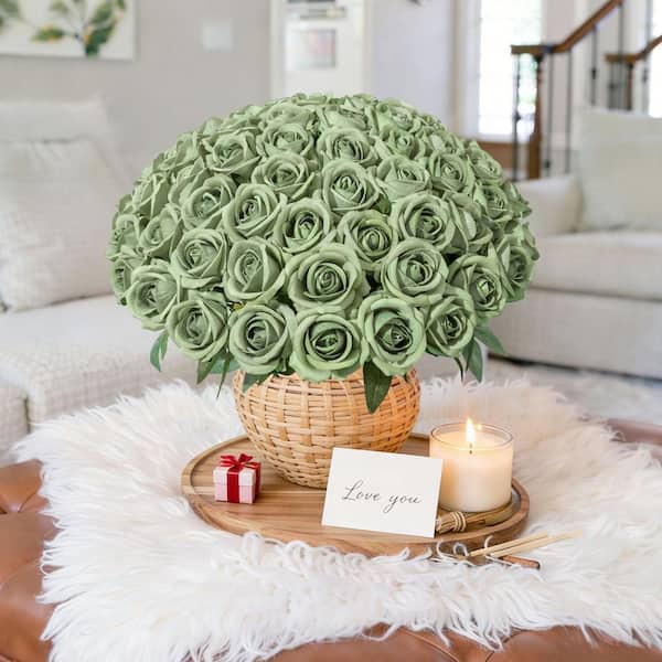 ローズさま専用 20.1 in. Botanical Series Green Indoor Artificial Roses in Clear