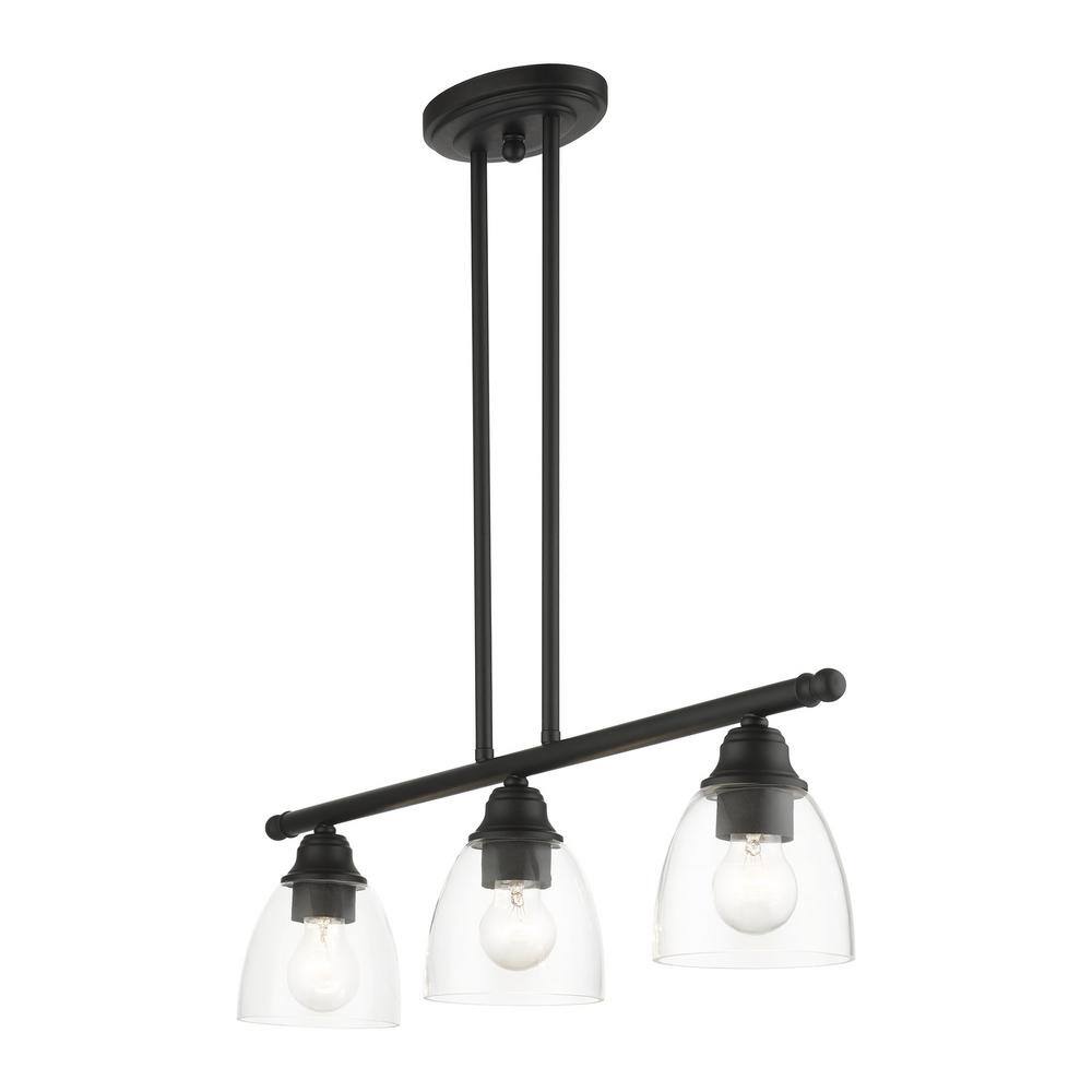 Montgomery 3-Light Black Hand Blown Glass Linear Chandelier