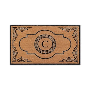 A1HC Abrilina Hand Crafted Black/Beige 36 in. x 72 in. Coir & PVC Heavy Weight Outdoor Entryway Monogrammed C Door Mat