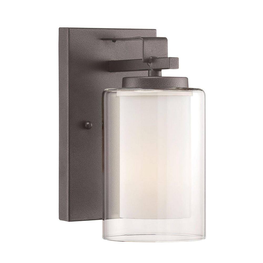 Smoked Iron Cylinder Outdoor Wall Sconce with Etched Glass