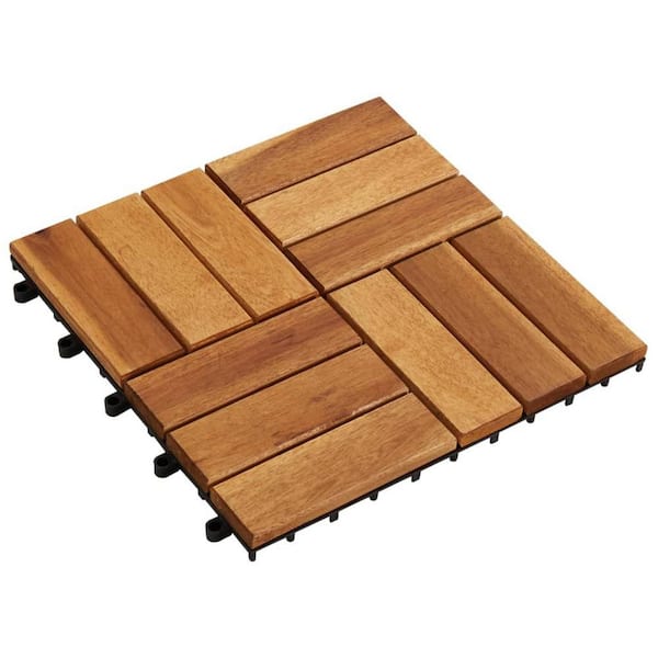 Misopily 11.8 in. x 11.8 in. Acacia Decking Tiles with Plastic Base (10-Pack)