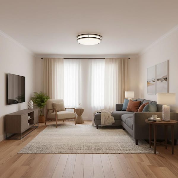 Mahone 14.5 in. 1-Light Antique Bronze Integrated LED Flush Mount