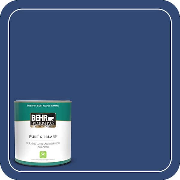 BEHR PREMIUM PLUS 1 qt. #S-H-580 Navy Blue Semi-Gloss Enamel Low Odor Interior Paint & Primer