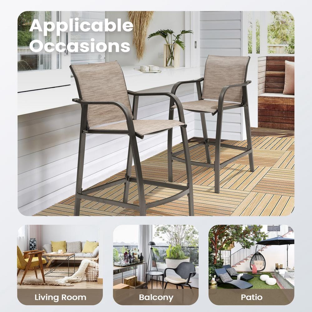 Espresso Aluminum Outdoor Counter Height Bar Stools with Textilene Fabric