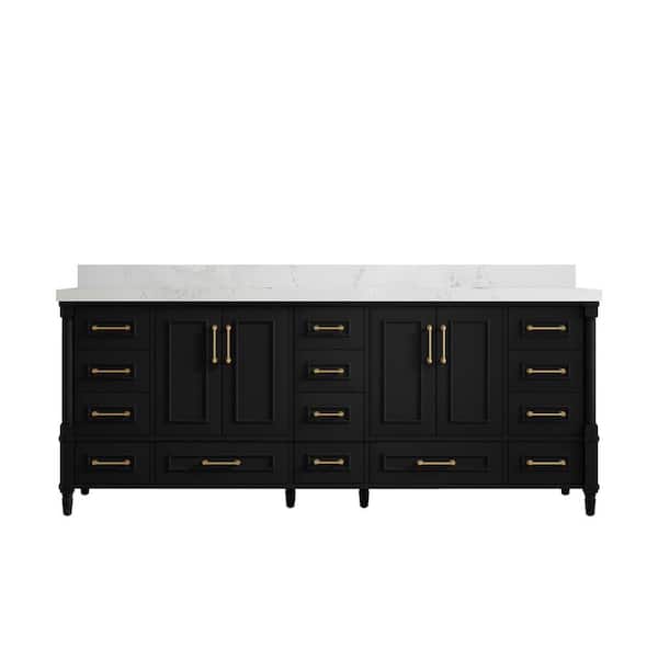 Willow Collections Hudson 84 in. W x 22 in. D x 36 in. H Double Sink Bath Vanity in Black with 2 in. Empira Quartz Top