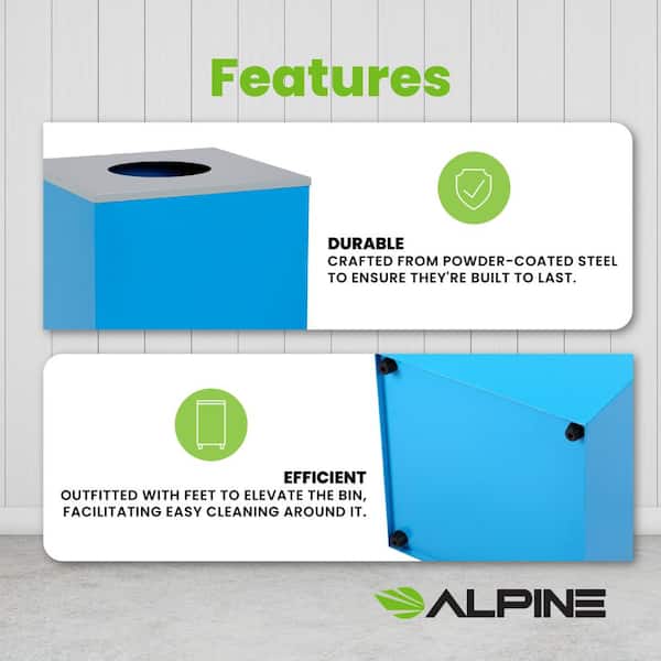 29 Gal. Blue Steel Vented Trash Can Commercial Cans and Bottles Recycling Bin with Circler Slot Lid