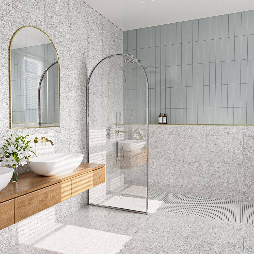 34 in. 34 in. W x 78 in. H Fixed Framed Curved Shower Door in Chrome with Clear Tempered Glass and Easy-Clean Coating price history on PriceWatchPro