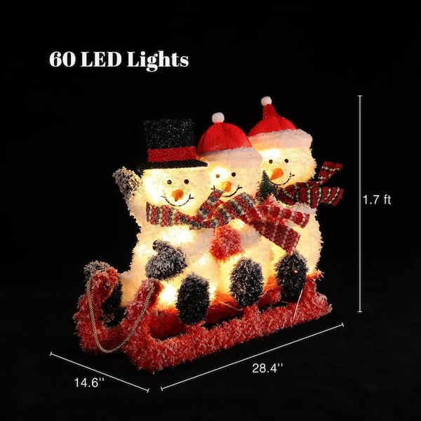 スノーマンファミリーLEDライト LuxenHome 20.4 in. H Snowman Family Trio on Sled with Outdoor