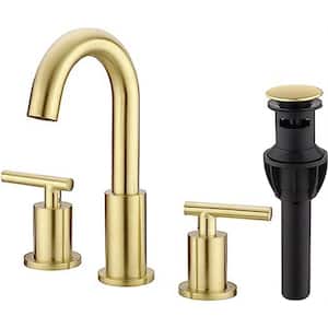 2-Handle 8 in. Bathroom Sink Faucet 3-Hole Wide with Valve and cUPC Water Supply Hose-Bathroom Accessories Set Brass