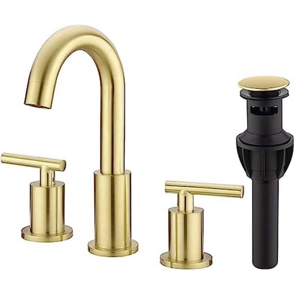 Dyiom 2-Handle 8 in. Bathroom Sink Faucet 3-Hole Wide with Valve and cUPC Water Supply Hose-Bathroom Accessories Set Brass