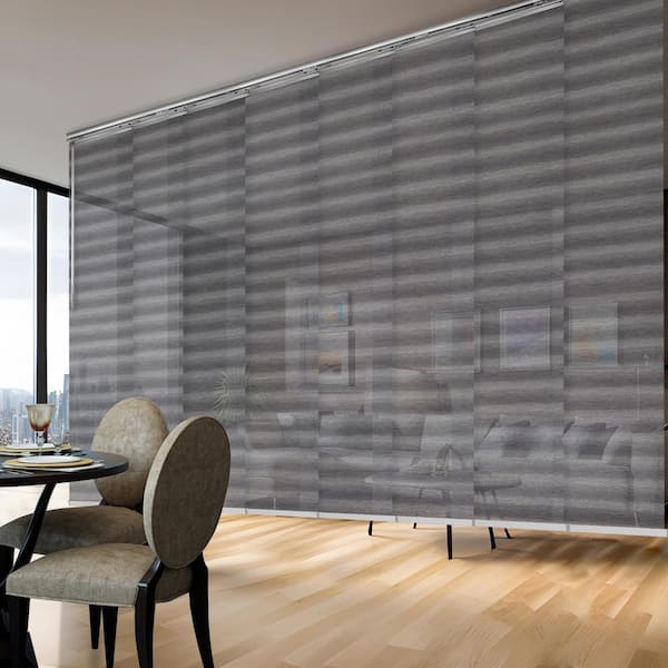 EMOH Shadow Stripe 130 in.- 175 in. W x 94 in. L Adjustable 8-Panel Satin Nickel Double Rail Panel Track with 23.5 in. Slates