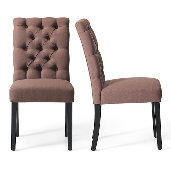 WESTINFURNITURE NINA Button Tufted Back Brown Linen Upholstered Dining Side Chair (Set of 2)