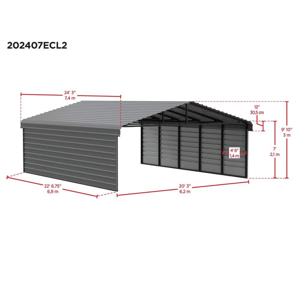 Eggshell Steel Carport Kit with Black Frame, 20 x 24 ft