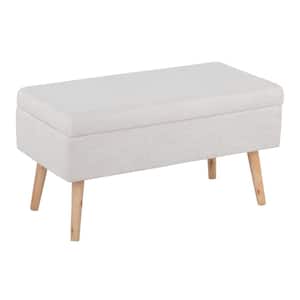 Storage Beige Fabric and Natural Wood Bench (16.75 x 31 x 15.50)