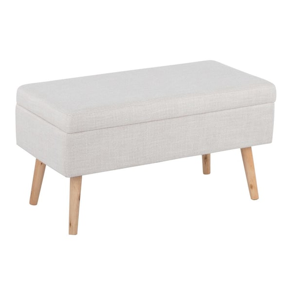 Lumisource Storage Beige Fabric and Natural Wood Bench (16.75 x 31 x 15.50)