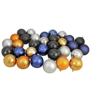 3.25 in. Sapphire Blue/Black/Antique Gold/Pewter Shatterproof Christmas Ball Ornaments (32-Count)