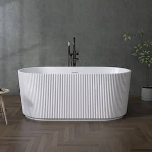59 in. x 29.53 in. Acrylic Soaking Tub Flatbottom Free Standing Bathtub Chrome Anti-Clogging Drain in Glossy White