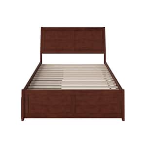 Portland Walnut Full Solid Wood Storage Platform Bed with Matching Foot Board with 2 Bed Drawers