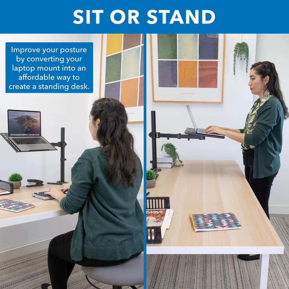 Black Adjustable Laptop Desk Mount with Vented Tray