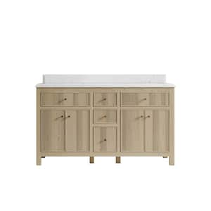 Sonoma Oak 60 in. W x 22 in. D x 36 in. H Double Sink Bath Vanity in White Oak with 1.5 in. Empira Quartz Top