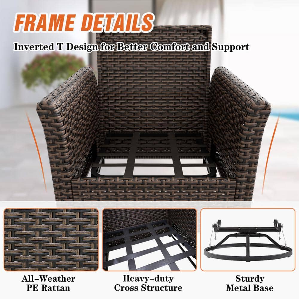 5-Piece Beige Cushioned Brown Wicker Outdoor Conversation Set