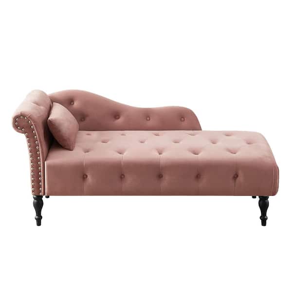 Unbranded Rose Velvet Nail Head Trim Chaise Lounge with 1-Pillow